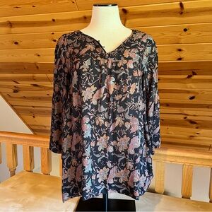 Wrap Women's Floral Boho Fall Colors Lightweight 3/4 Sleeve Tunic Top Size 4